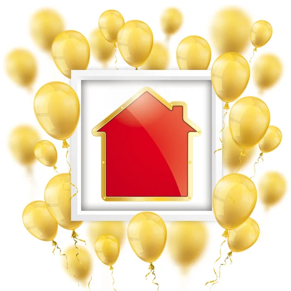 Σπίτι και χρυσή μπαλόνια — Διανυσματικό Αρχείο