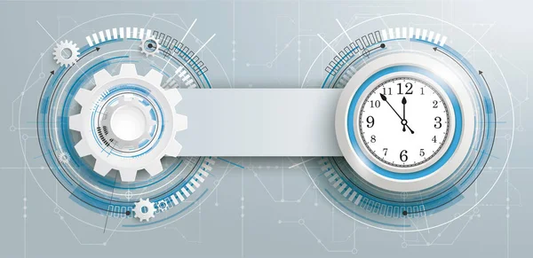 Roda de engrenagem futurista com relógio — Vetor de Stock