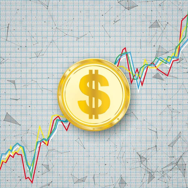 Dollar munt, grafiek, aangesloten stippen — Stockvector