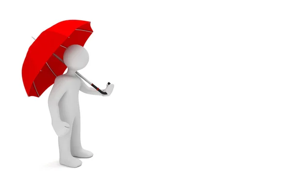 Bílá figurína s červeným deštníkem — Stock fotografie