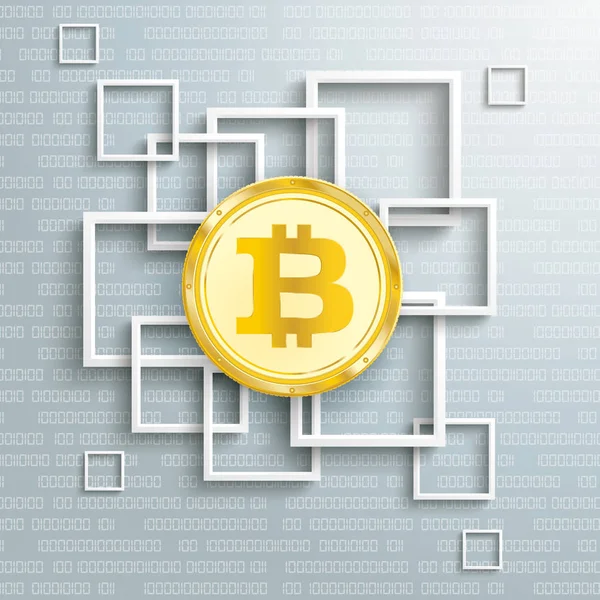 Kwadraty i złote bitcoin — Wektor stockowy