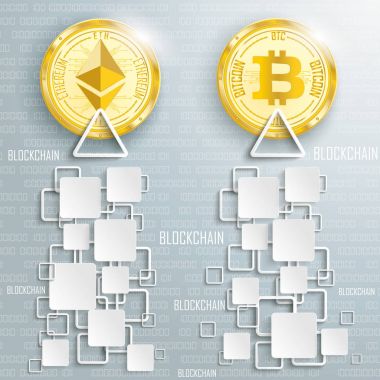 Golden Ethereum Bitcoin Coins Blockchain Squares Data clipart