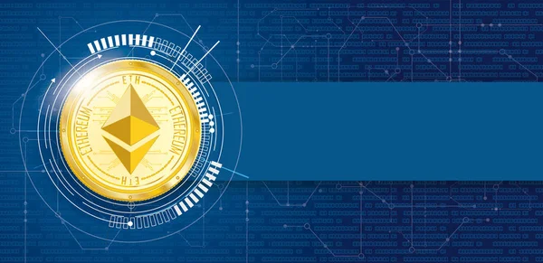 Gyllene Ethereum Coin Data kretskort Banner — Stock vektor