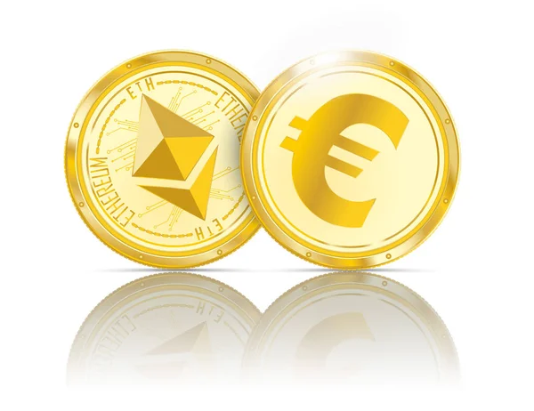 Monedas de Oro Ethereum Euro Mirror — Vector de stock