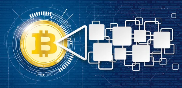 Altın Bitcoin veri bloğu zinciri ok — Stok Vektör