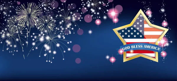 Dios bendiga América Golden Star Fireworks Header — Vector de stock