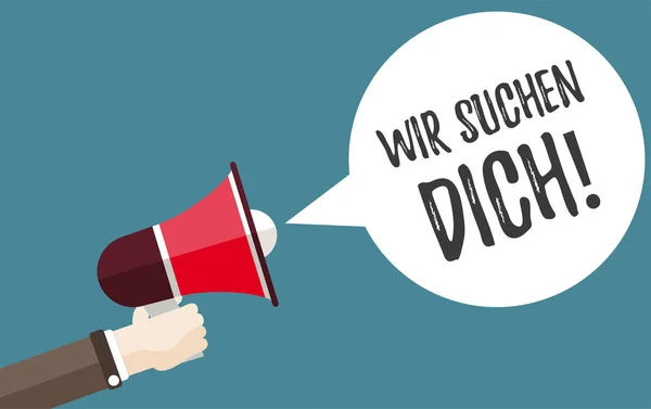 Mão plana Bullhorn Wir Suchen Dich —  Vetores de Stock