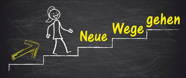 Blackboard Stickwoman Neue Wege gehen — Stockový vektor