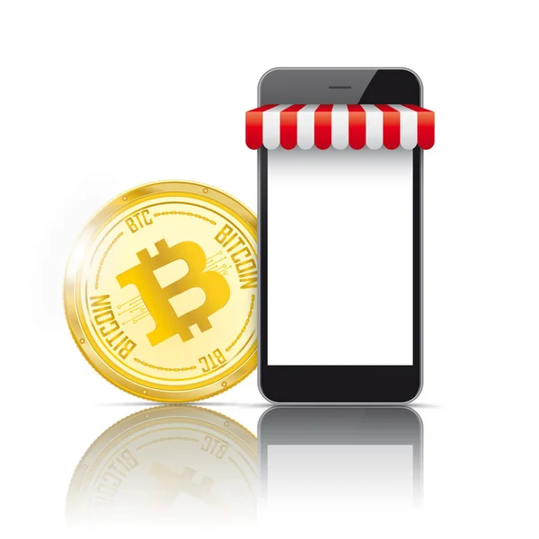 Smartphone Bitcoin Pagamento Loja Online — Vetor de Stock