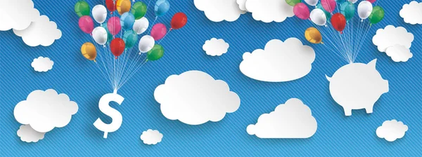 Паперові хмари смугасті блакитні небо повітряні кулі Заголовок будинку — стоковий вектор
