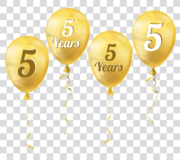 Gouden transparante ballonnen 5 jaar — Stockvector