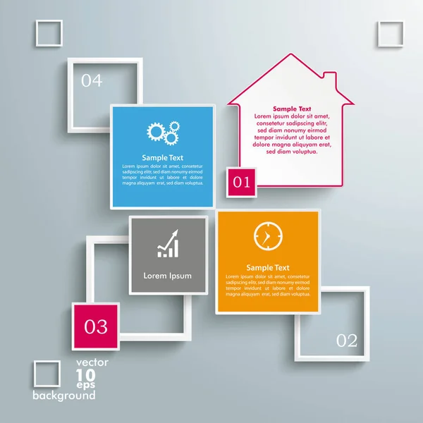 사각형 프레임 하우스 디자인 4 옵션 — 스톡 벡터
