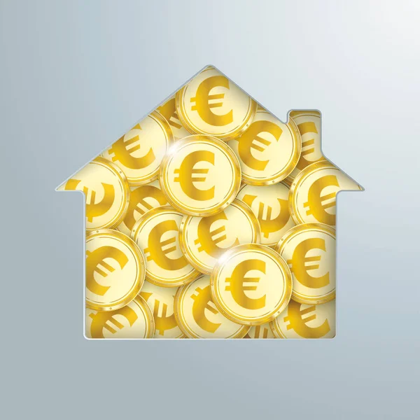 Casa Foro Monete Euro Dorate — Vettoriale Stock