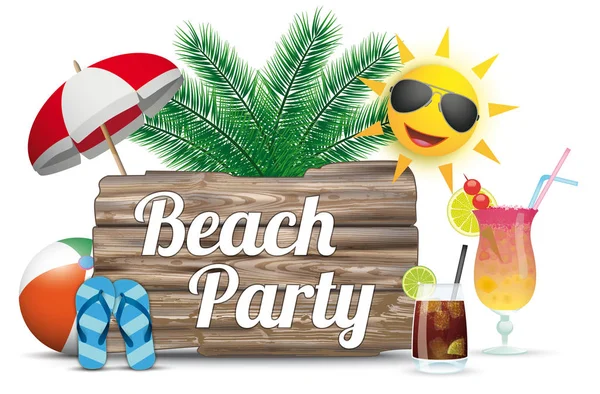 Placa de madeira com texto Beach Party — Vetor de Stock