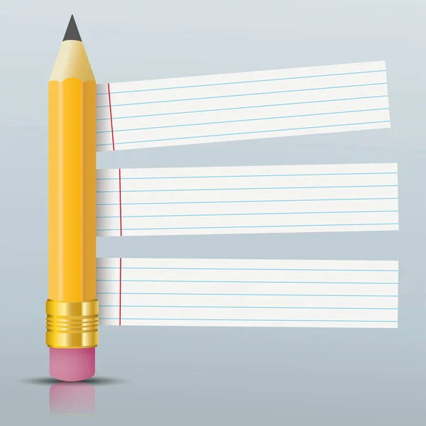 铅笔与条纹的纸制贴纸 — 图库矢量图片