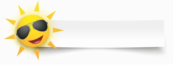 Banner de papel con cara de sol divertida — Vector de stock