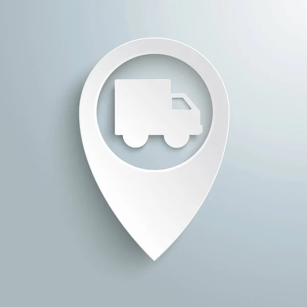 Marcador de ubicación blanco con furgoneta de entrega — Vector de stock