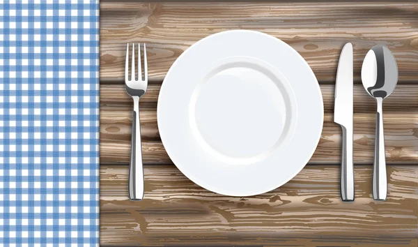 皿、フォーク、ナイフのテーブル — ストックベクタ