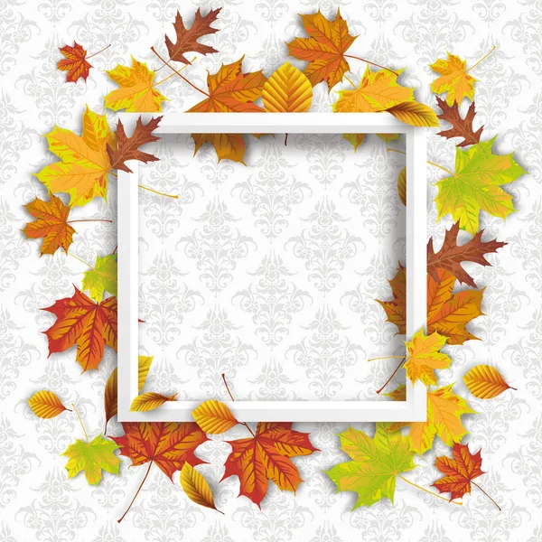Folhagem de outono com moldura branca — Vetor de Stock