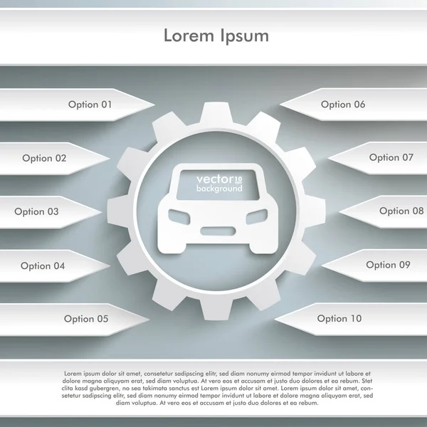 Centro de engrenagens branco setas carro — Vetor de Stock