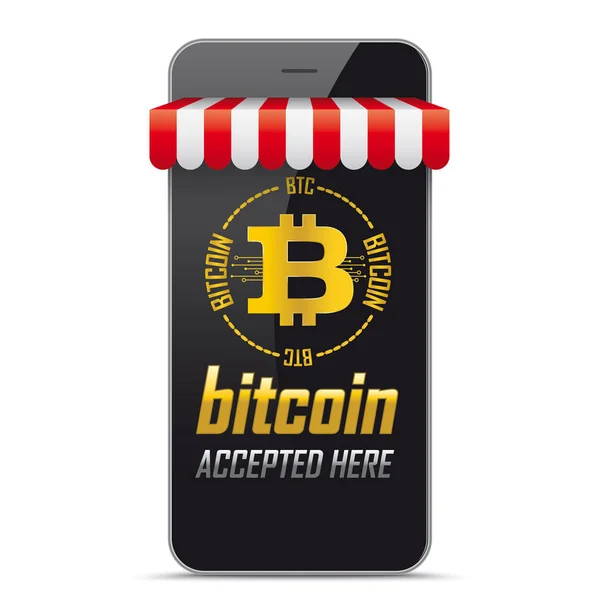 Loja de Smartphone Marquee Bitcoin aceita aqui — Vetor de Stock