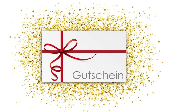 Gutschein Thin Red Ribbon Golden Glitter Confetti — Stock Vector