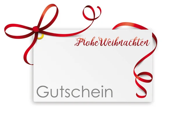 Gutschein Card Red Ribbon Frohe Weihnachten — Stock Vector