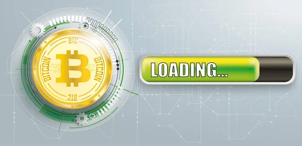 골든 Bitcoin 회로 보드 배너 로드 — 스톡 벡터