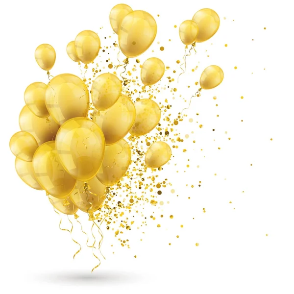 Gouden ballonnen gouden deeltjes Confetti — Stockvector