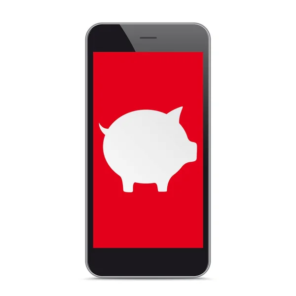 Schwarzes Smartphone rotes Bildschirm Sparschwein — Stockvektor