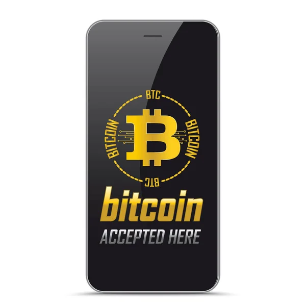 Preto Smartphone Bitcoin aceito aqui — Vetor de Stock