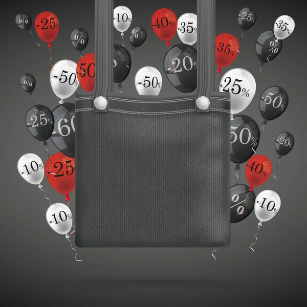Черный кошелек скидка воздушные шары — стоковый вектор
