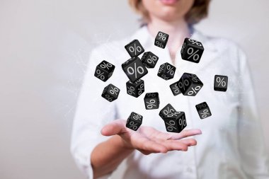 Woman with black discount cubes over the hand.  clipart