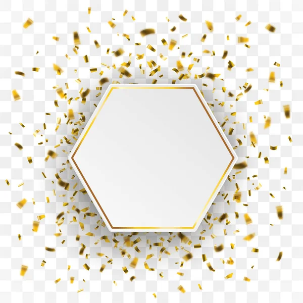 Золотий шестикутник конфетті прозорим фоном — стоковий вектор