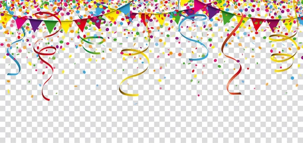 Confettis Colorés Avec Des Rubans Des Festons Sur Fond Vérifié — Image vectorielle
