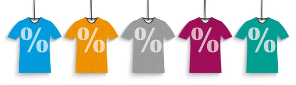Κεφαλίδα Χρωματιστά Αυτοκόλλητα Τιμή Shirt Percents Σχετικά Λευκό Φόντο Διανυσματικό — Διανυσματικό Αρχείο