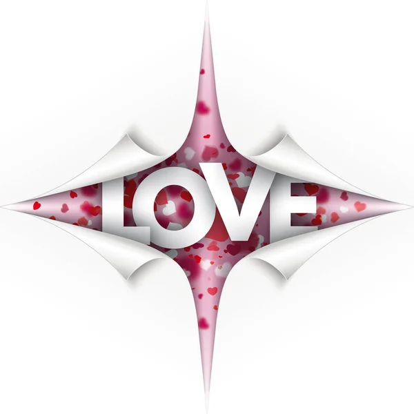 Bílý Kryt Rolované Rohy Slovo Láska — Stockový vektor