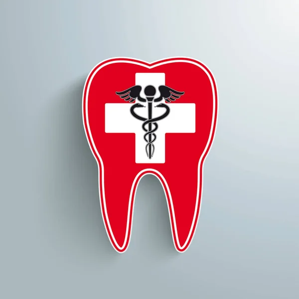 Красный Зуб Белым Крестом Эскулапом Сером Фоне — стоковый вектор