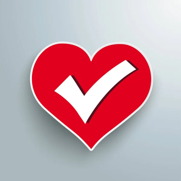 Kırmızı Kağıt Kalp Gri Arka Plan Üzerinde Beyaz Kene Ile — Stok Vektör