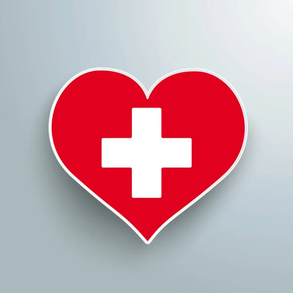 Serce Czerwony Papier Biały Krzyż Szarym Tle — Wektor stockowy