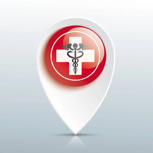 Wskaźnik Eskulapa Znak Krzyża Czerwony Przycisk — Wektor stockowy