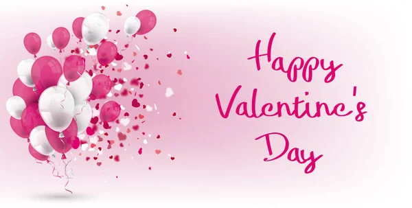 Balony Serca Tekst Happy Valentines Day Różowym Tle — Wektor stockowy