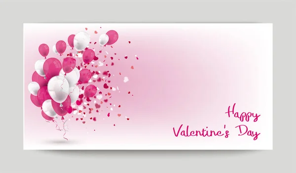 Template Balloons Hearts Text Happy Valentines Day Pink Background — Stock Vector