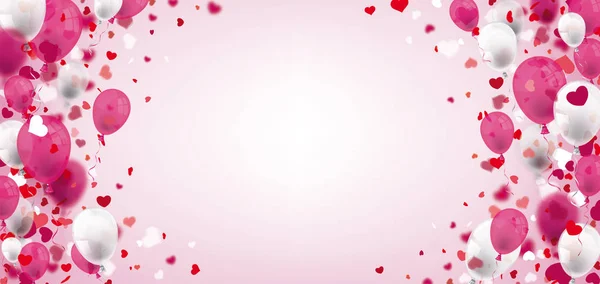Ballons Colorés Avec Des Cœurs Sur Fond Rose — Image vectorielle