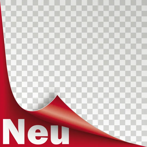 Czerwonym Narożniku Przewijany Banner Niemieckiego Słowa Neu Nowe Tłumaczenie — Wektor stockowy