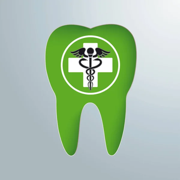 Серый Фон Зеленым Зубным Отверстием Белым Крестом Эскулапским Посохом Векторный — стоковый вектор
