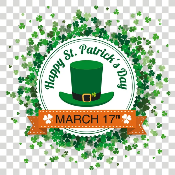 Emblema Papel Blanco Con Hojas Trébol Para Día San Patricio — Vector de stock