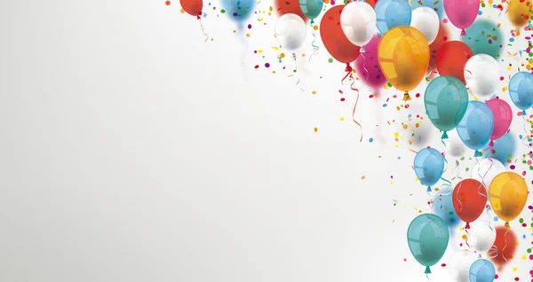 Des Ballons Colorés Des Confettis Sur Fond Gris Fichier Vectoriel — Image vectorielle