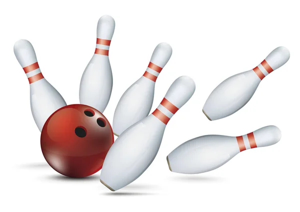 Pin Bowling Fehér Alapon Piros Labdát Eps Vektor Fájl — Stock Vector