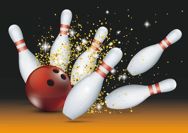 Épingles Bowling Boule Rouge Avec Sable Doré Pailleté Fichier Vectoriel — Image vectorielle